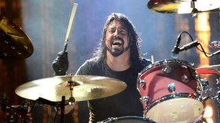Dave Grohl playing drums in New York City