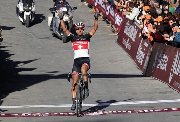 Fabian Cancellara (RadioShack-Nissan) becomes the first two-time winner of Strade Bianche.