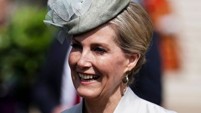 Duchess Sophie's soft gray coat dress seen as she attends a Garden Party