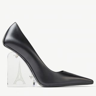 Jimmy Choo Jean Paul Gaultier black leather pointed toe pumps clear wedges high heels