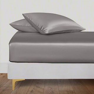 Tencel bedding in gray silky in styled bedroom