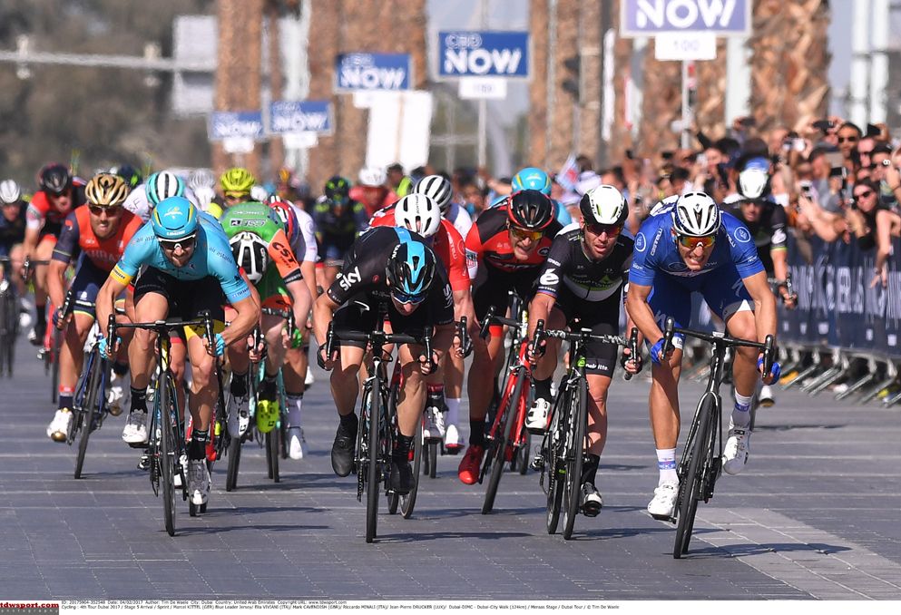 Marcel Kittel (Quick Step Floors) opens up his sprint to win stage 5 of the Dubai Tour