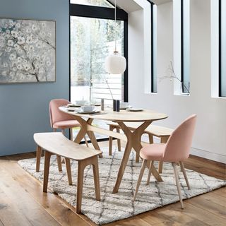 dining table with chairs and hanging light