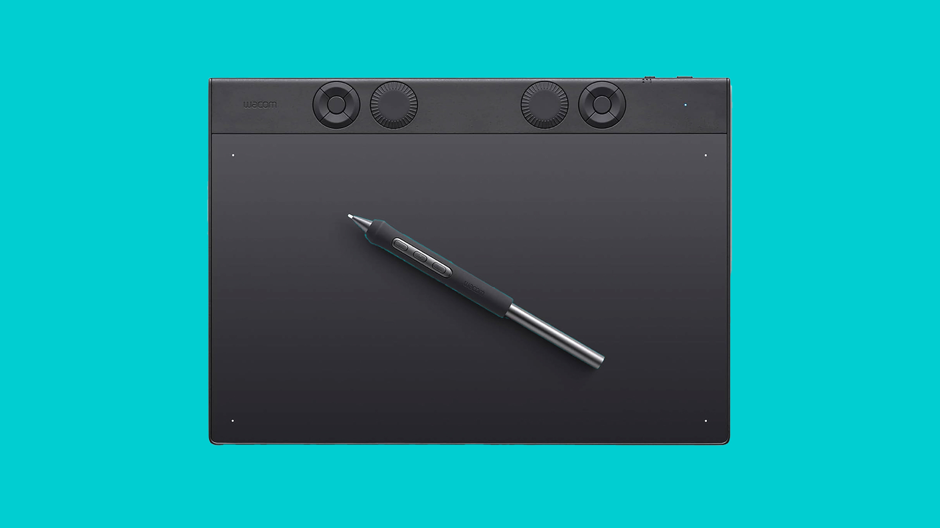 Wacom Intuos Pro on a bright turquoise background