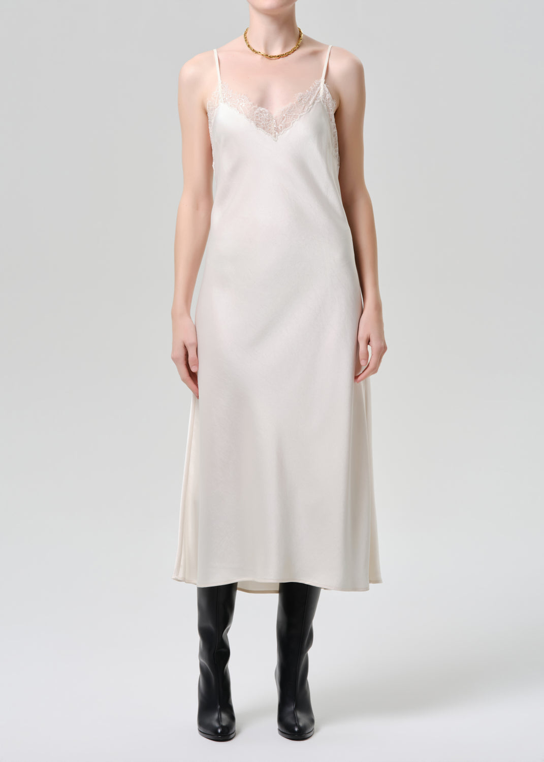 Lace Trimmed Slip Dress in Cream - Xs / Cream