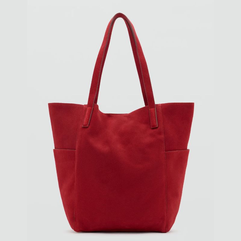 Mango, red leather tote bag