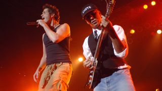 Chris Cornell onstage with Audioslave bandmate Tom Morello