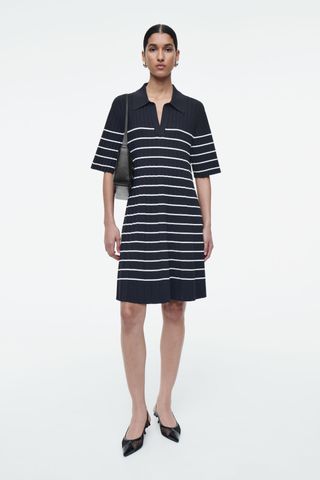 Striped Knitted Mini Polo Dress