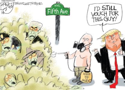 Political cartoon U.S. Trump Russia collusion Vladimir Putin Russia poisoning
