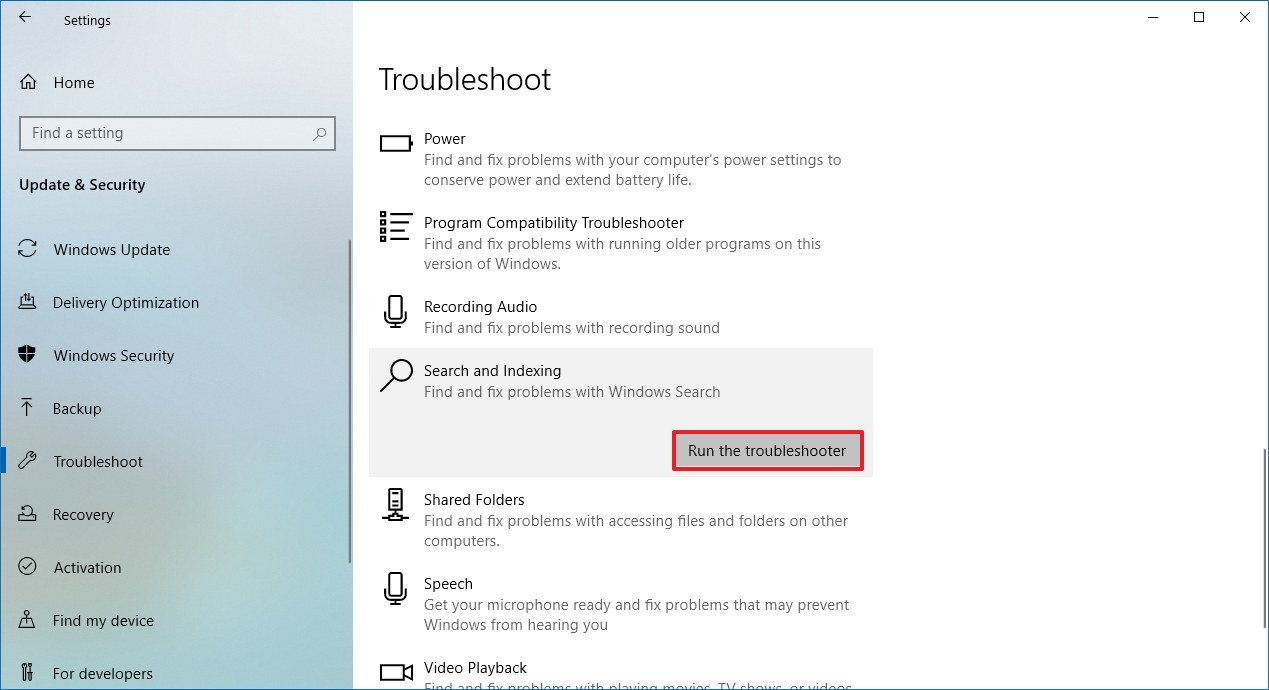 Troubleshoot settings