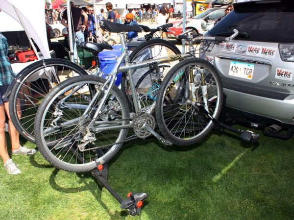 Bikes are easily loaded on to Wizard Kinetics' rear-mounted rack when in the 'down' position.