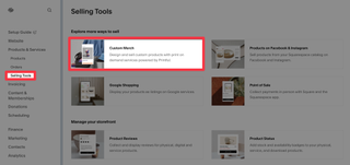 screenshot of selling on squarespace