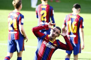 Barcelona’s Antoine Griezmann celebrates after scoring his side’s second goal
