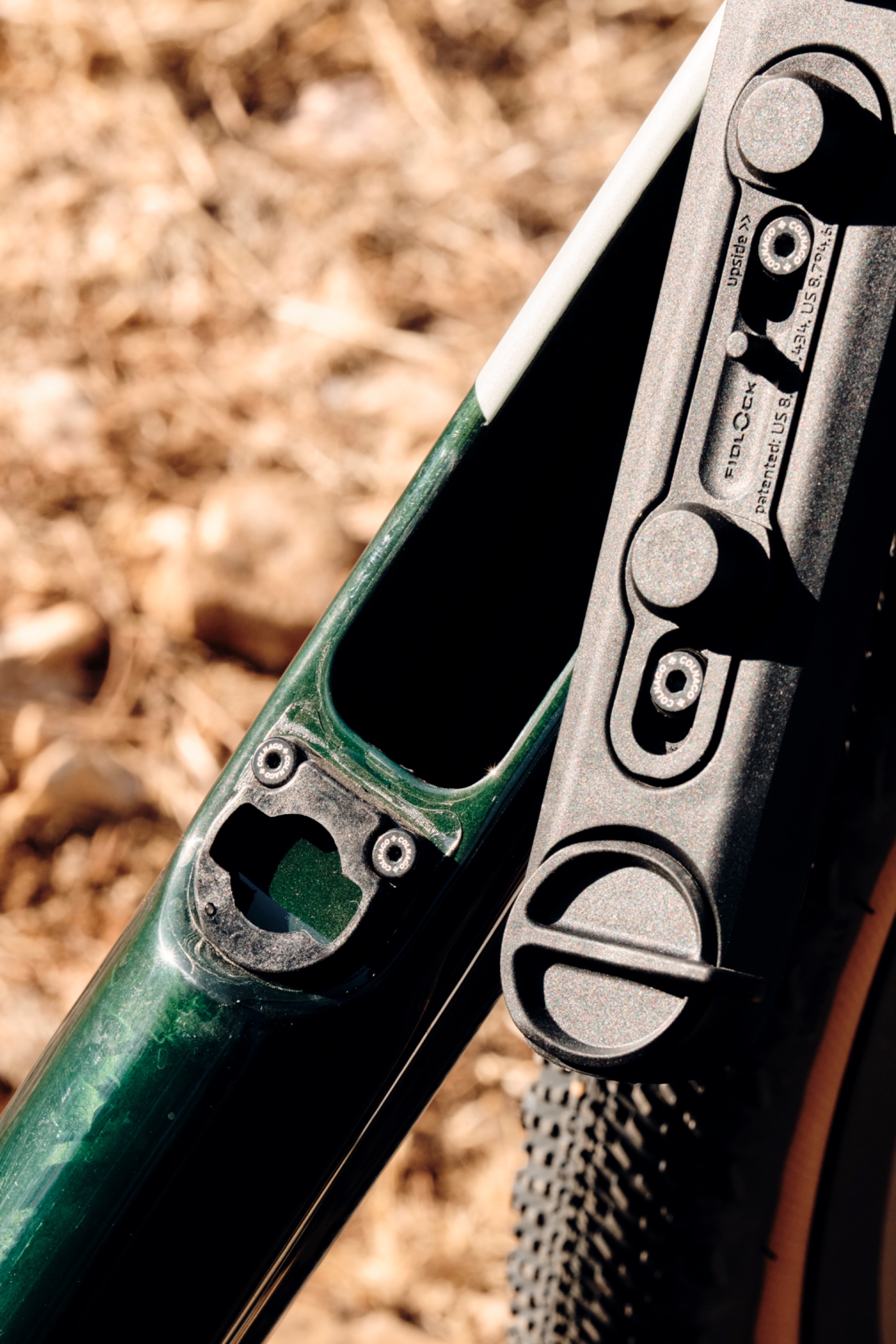 Green bike downtube with frame storage