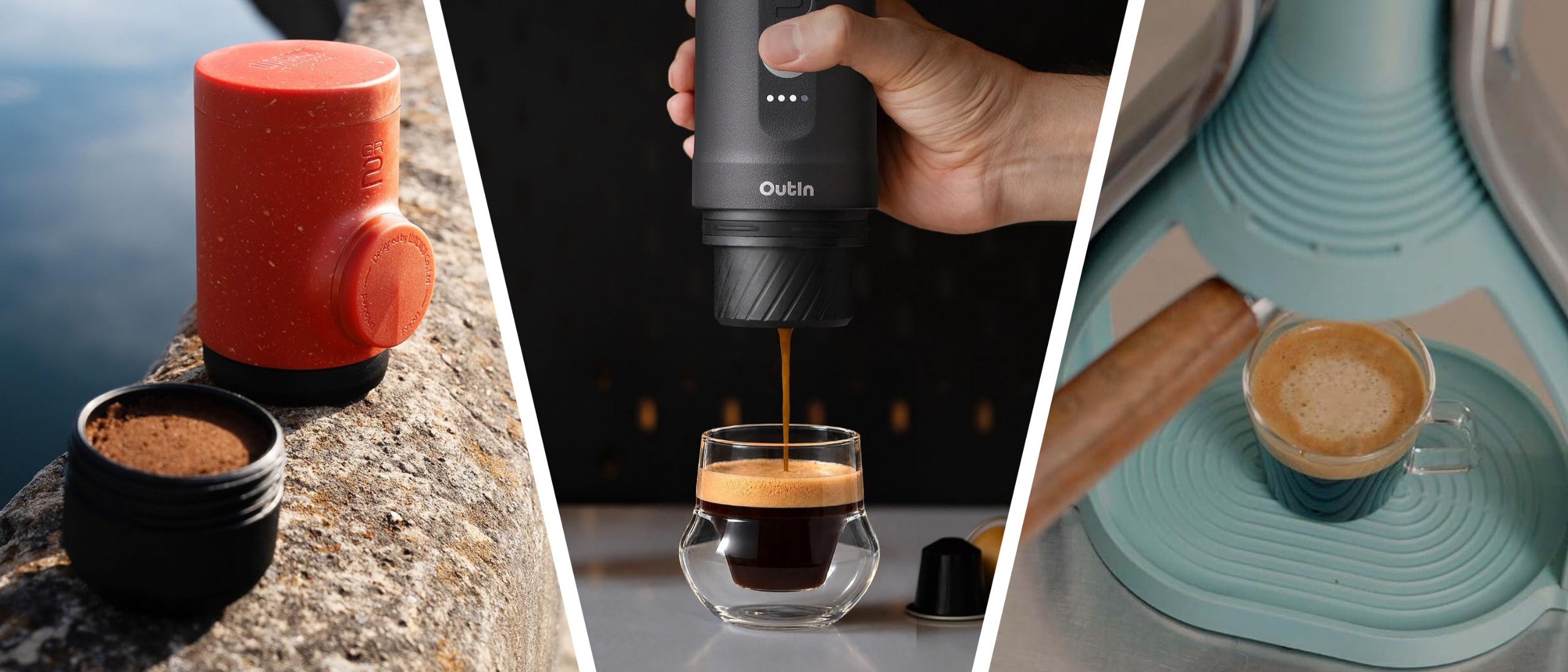 Three different compact coffee makers