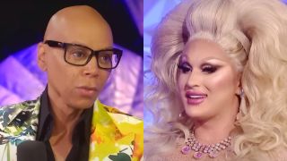 Side by side of RuPaul and The Vivienne on various episodes of RuPaul's Drag Race.