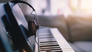 Headphones on a digital piano