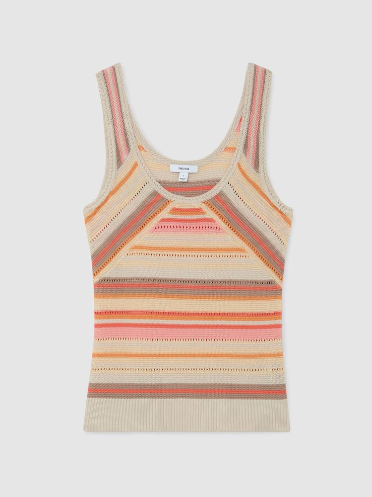Striped Knit Scoop-Neck Vest in Neutral/coral