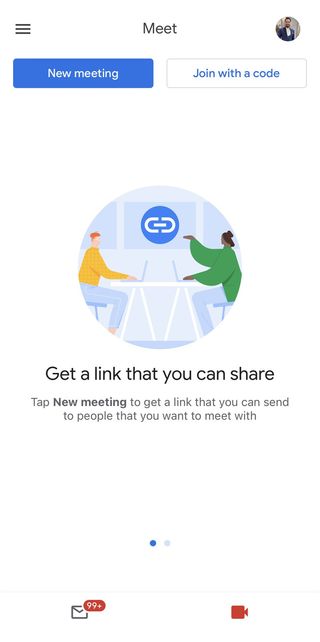 Google Meet tab on Gmail app.