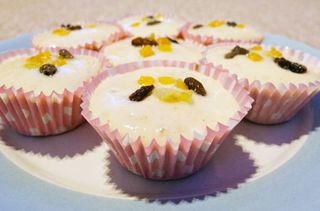 Angel cupcakes with brandy frosting