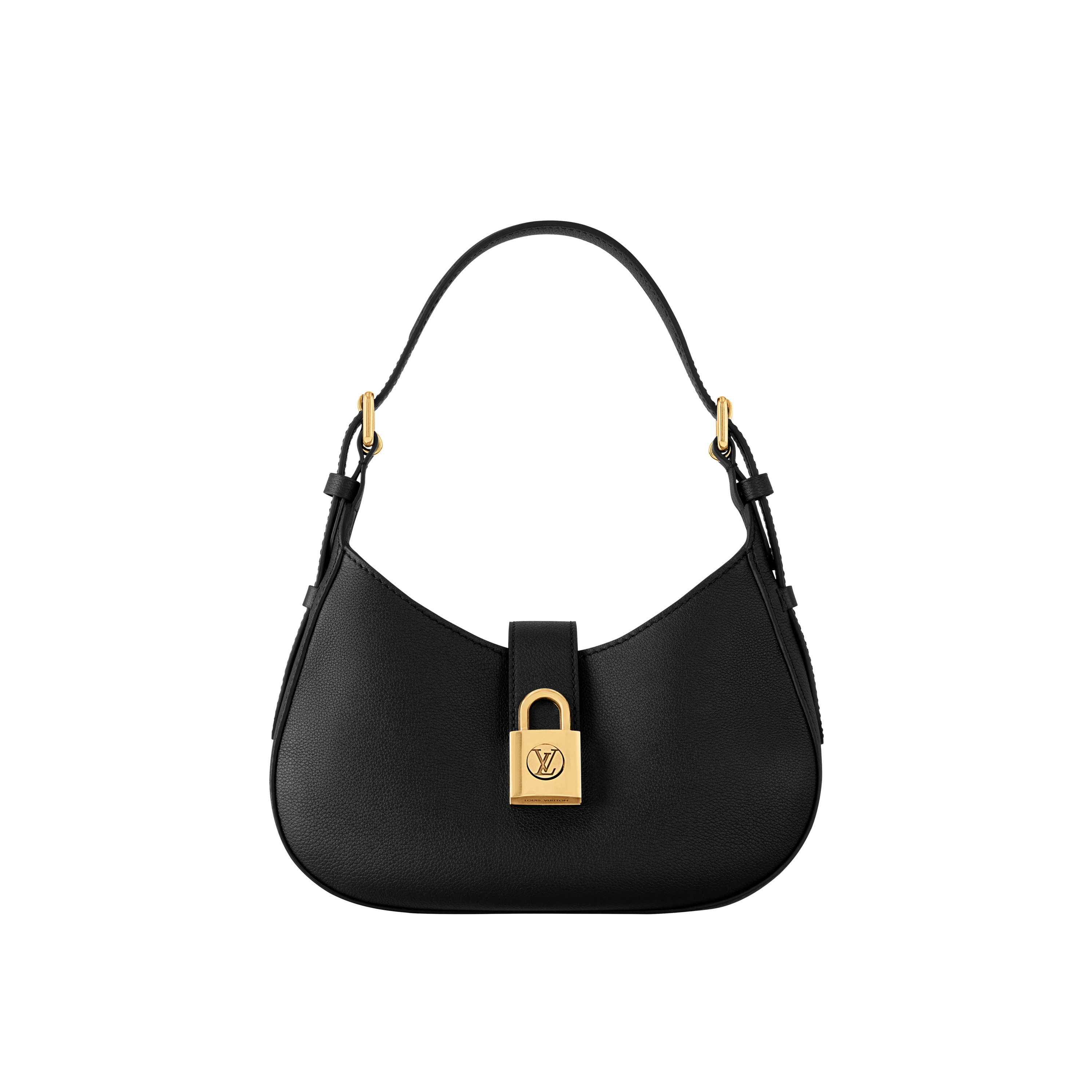 Louis Vuitton shoulder bag in black with a gold lock detail