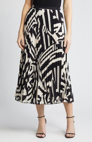 Pleated Abstract Print Skirt