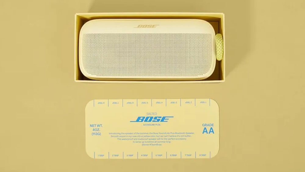Bose speaker packaging designed to look like a pack of butter
