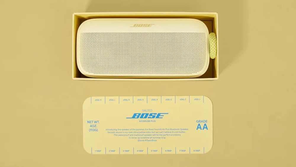 Bose speaker packaging designed to look like a pack of butter