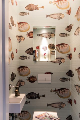cloakroom ideas fish wallpaper