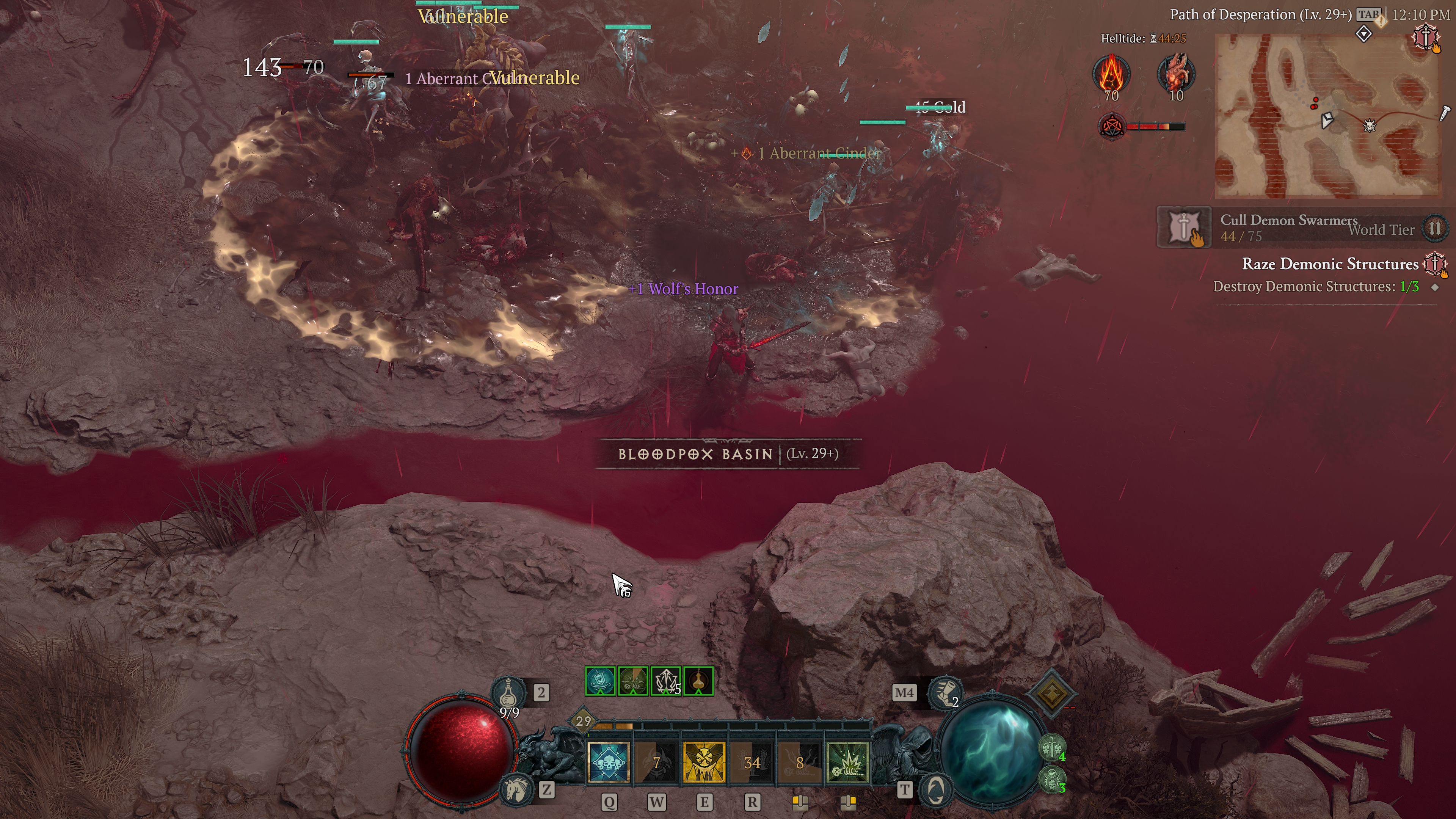 Diablo 4 helltide screenshot of necromancer fighting near pool of blood