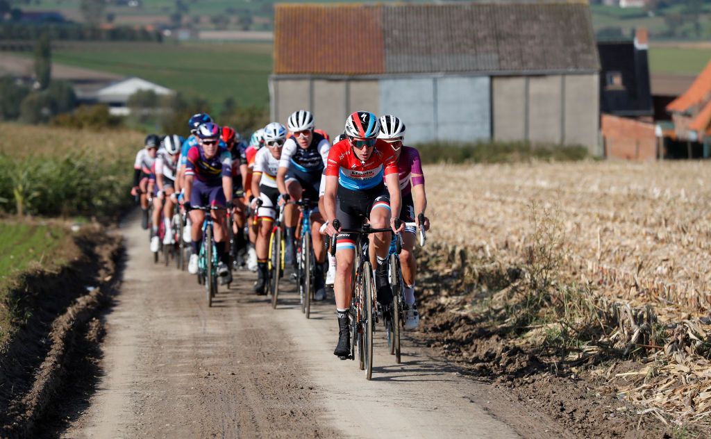 WEVELGEM BELGIUM OCTOBER 11 Christine Majerus of Luxembourg and Boels Dolmans Cycling Team Elisabeth DeignanArmitstead of The United Kingdom and Team Trek Segafredo during the 9th GentWevelgem In Flanders Fields 2020 Women Elite a 1414km race from Ieper to Wevelgem GentWevelgem FlandersClassic on October 11 2020 in Wevelgem Belgium Photo by Bas CzerwinskiGetty Images