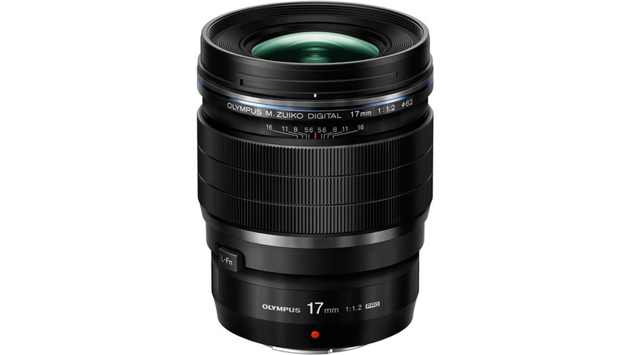 M.Zuiko ED 17mm f/1.2 Pro on a white background