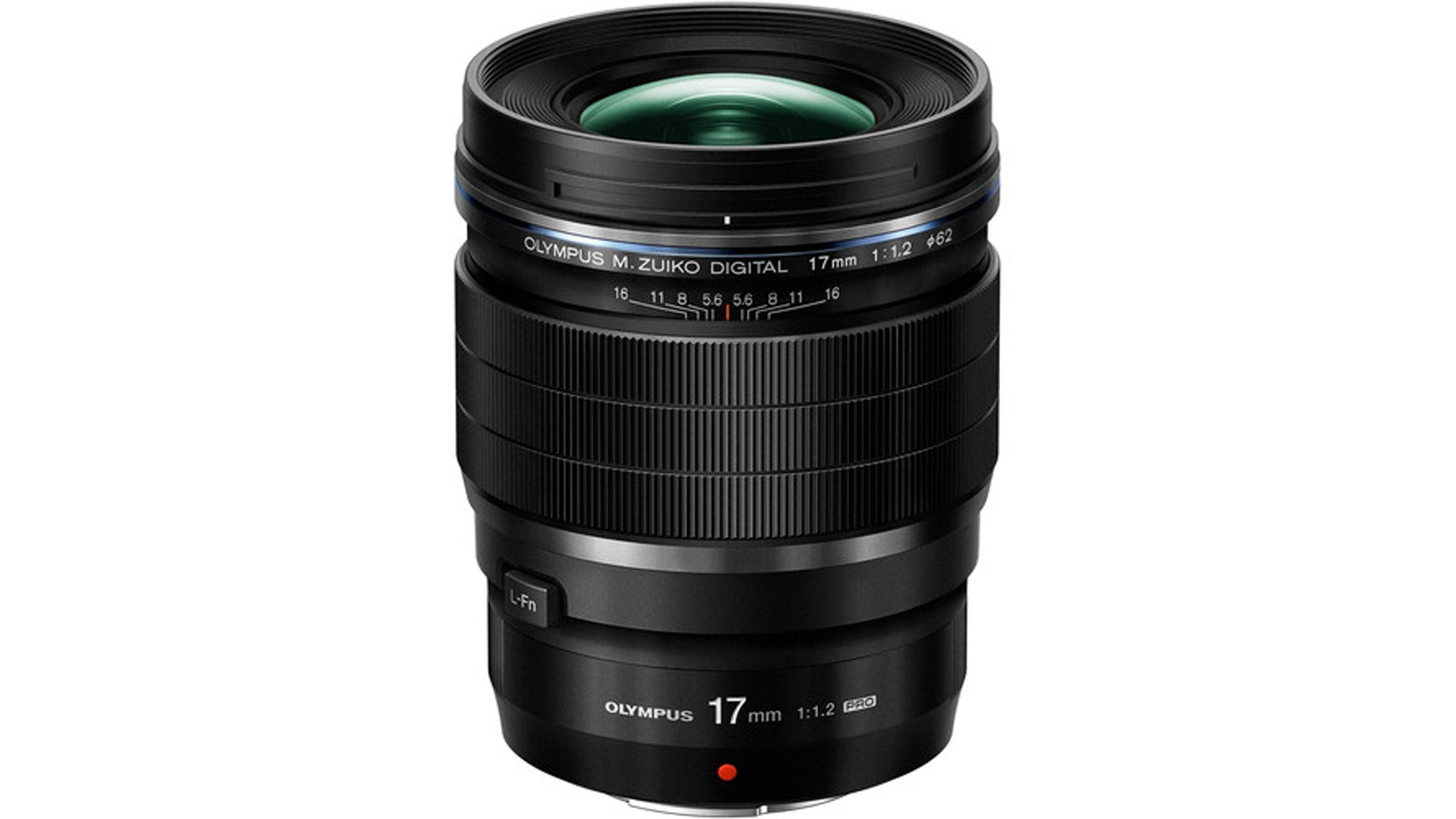 M.Zuiko ED 17mm f/1.2 Pro on a white background