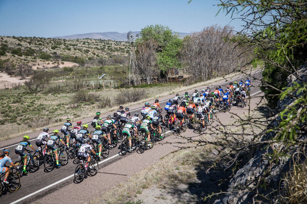 The peloton rides along during stage 1 at Tour of the Gila