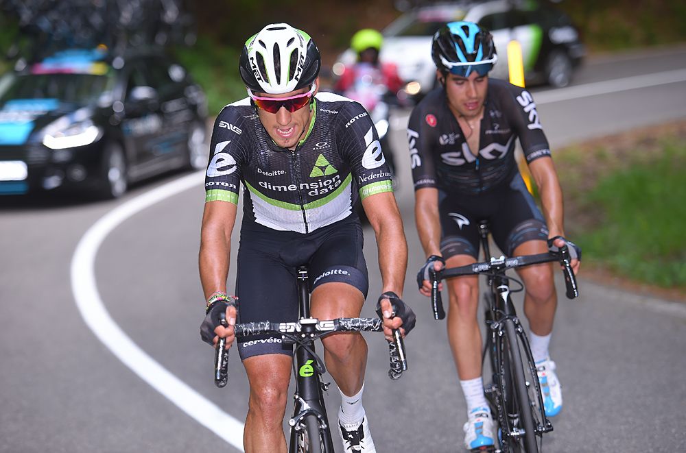 Omar Fraile (Dimension Data) with Mikel Landa (Sky) in the breakaway on stage 11
