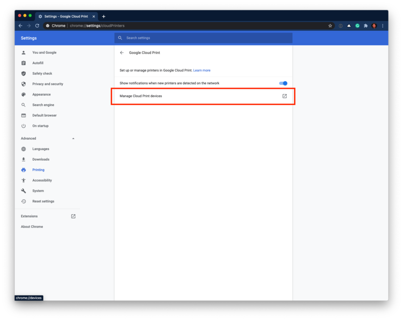 Manage Cloud Print Devices In Chrome
