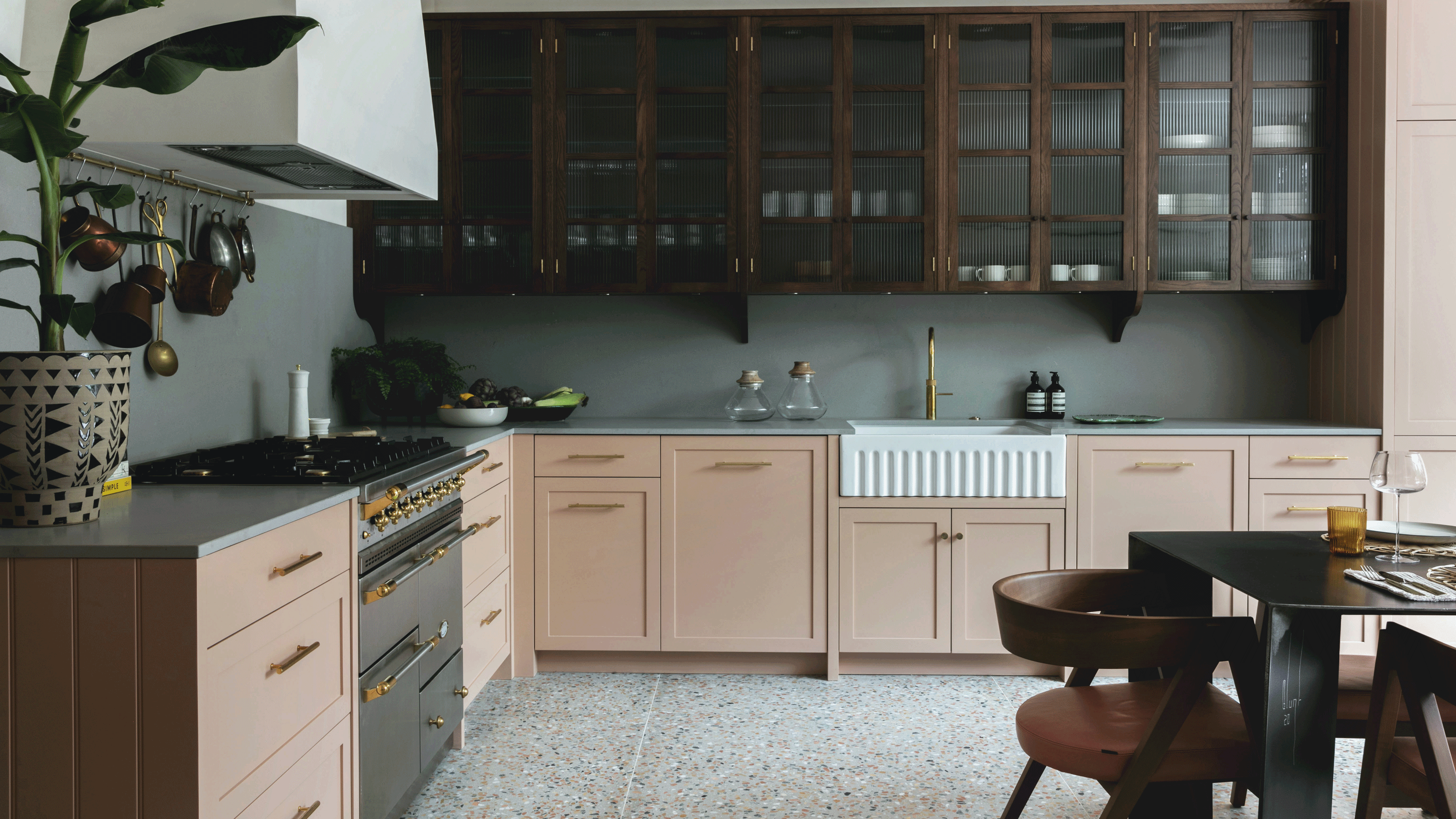 Modern White Kitchen with Mosaic Floor Tiles - Luxe Interiors + Design