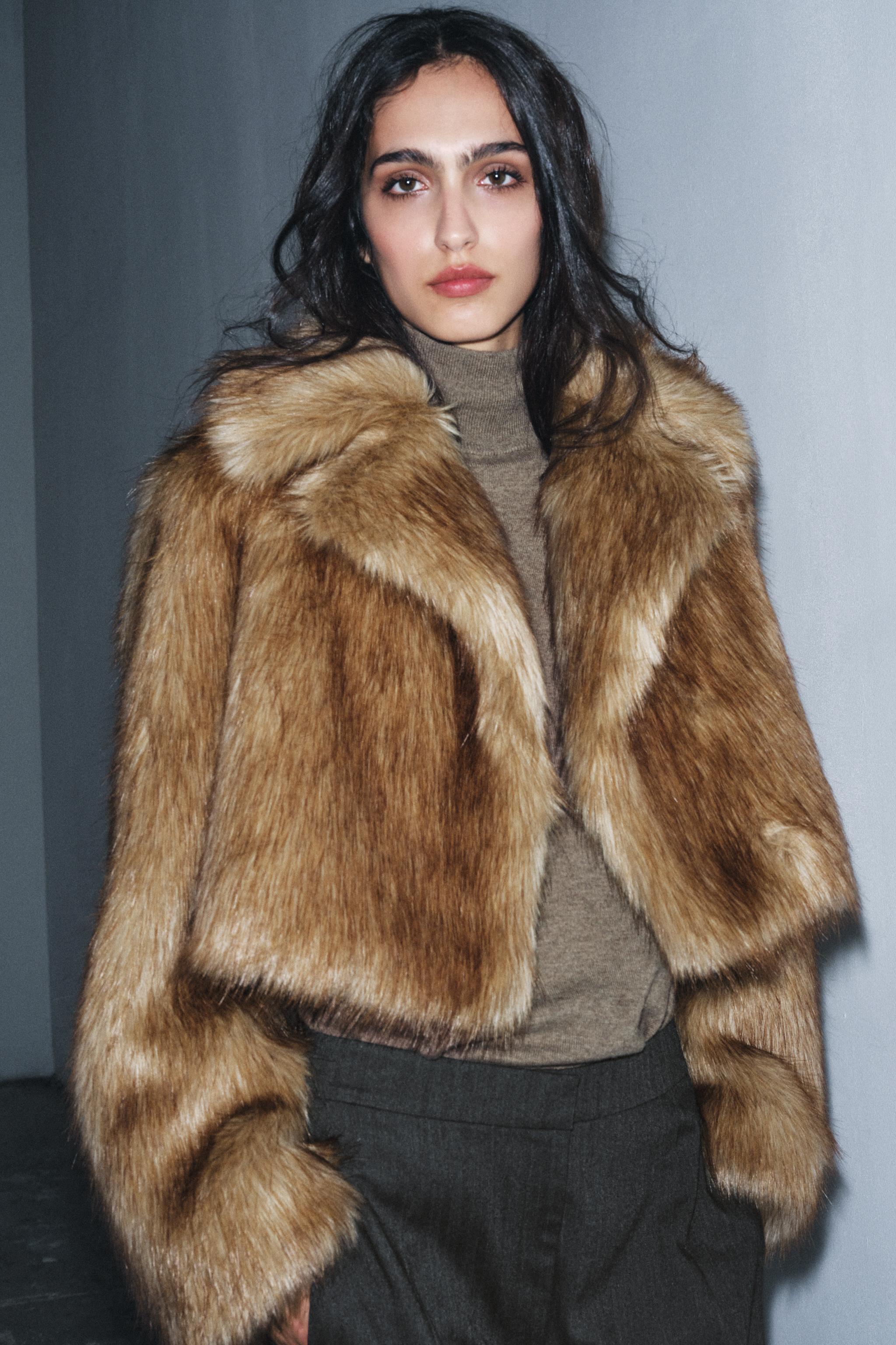 ZARA Zw Collection Faux Fur Cropped Jacket