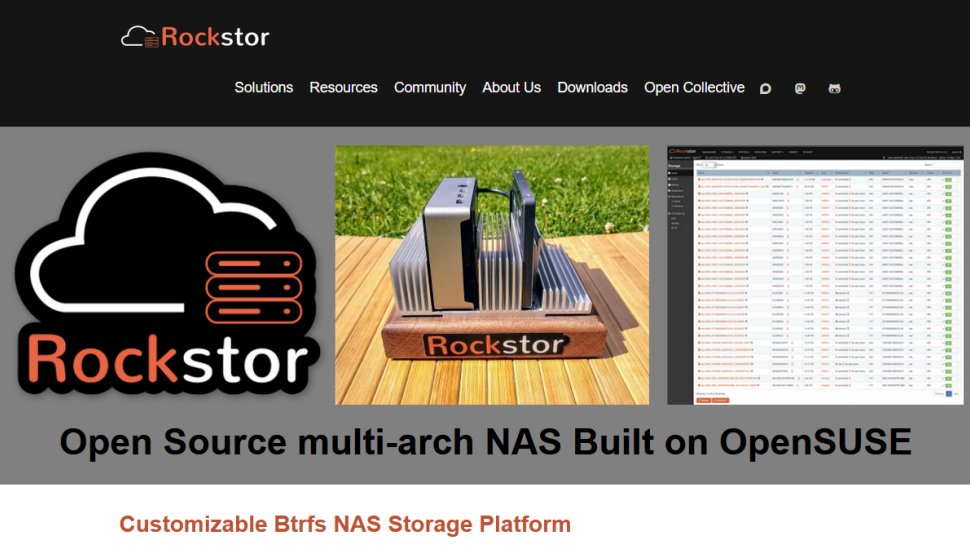 Rockstor website screenshot (January 2026).