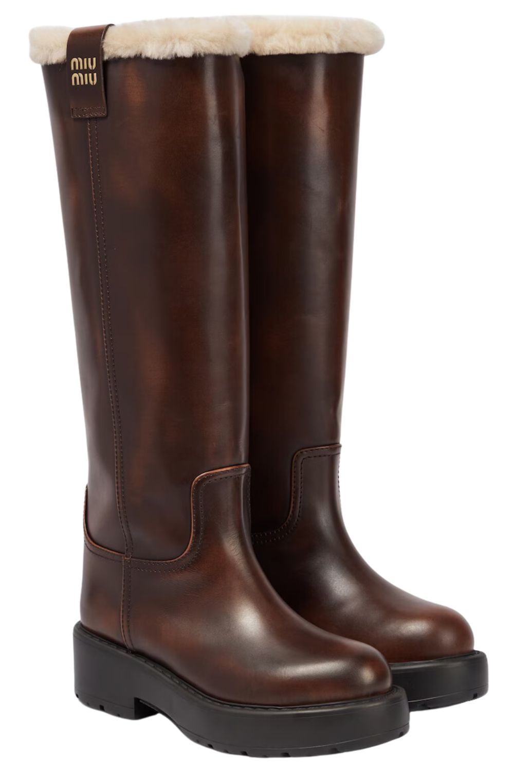 Miu Miu Shearling-lined leather knee-high boots