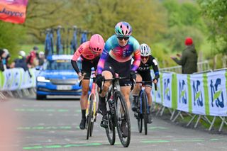Elise Chabbey of Switzerland and Team Canyon//SRAM Racing competes in the breakaway during the 8th Liege - Bastogne - Liege Femmes 2024 a 152.9km one day race from Bastogne to Liege