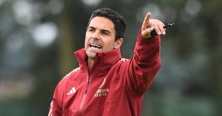 Arsenal manager Mikel Arteta during a training session at London Colney on July 04, 2023 in St Albans, England.