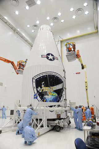 DMSP-19 Satellite Encased in Payload Fairing