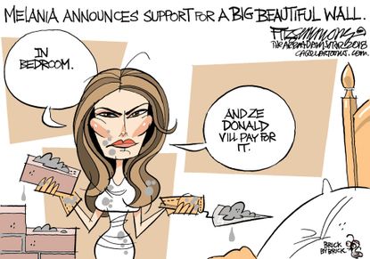 Political cartoon U.S. Melania Trump border wall Trump Stormy Daniels affair allegations