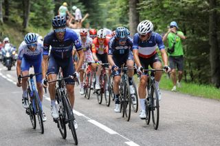 Thibault Pinot and his Groupama FDJ teammate French national champion Valentin Madouas lead the breakaway