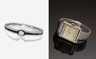 platinum art deco bracelet and wristwatch with baguette-cut diamonds