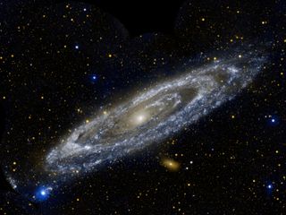 This beautiful satellite image shows the Andromeda galaxy, the Milky Way's closest neighbor at about 2.5 million light-years away, glowing in ultraviolet light.