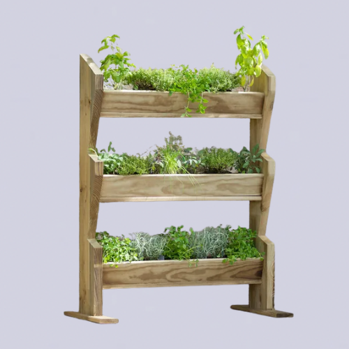 A wooden herb stand