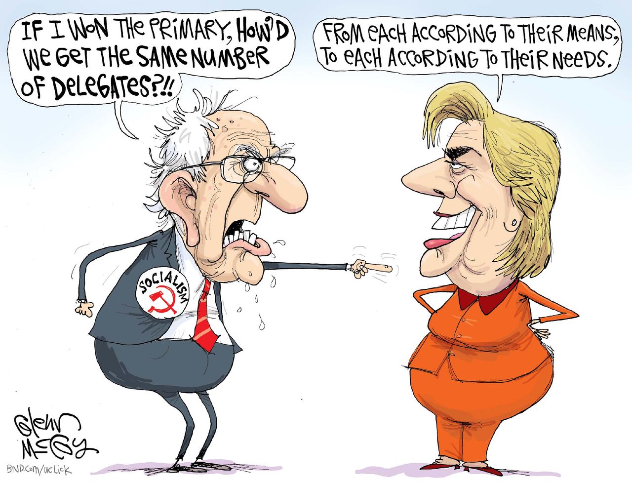 Political Cartoon U.S. Bernie Hillary 2016