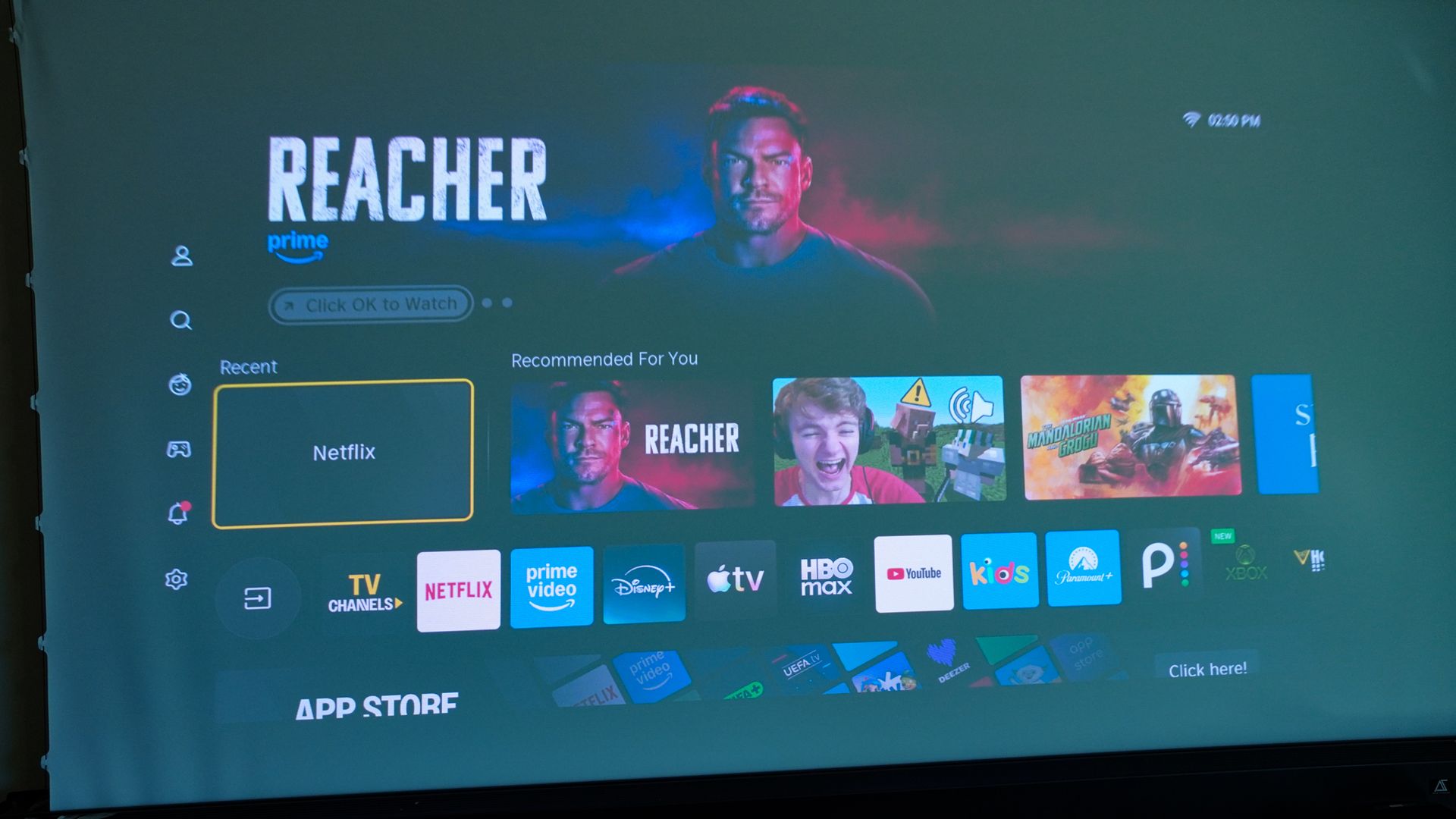 An on screen projection from the Hisense PX4 Pro projector